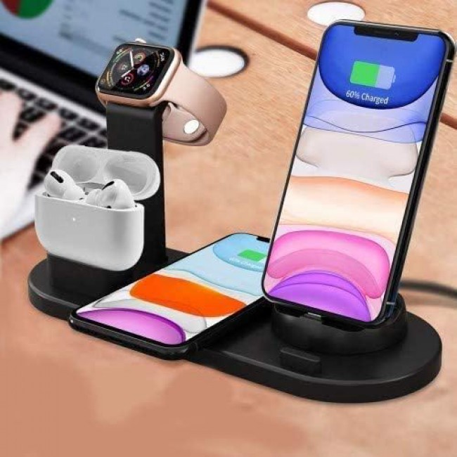 MARGOUN 6 in 1 Wireless Charger, Wireless Charging Stand for Apple Watch Series 6/SE/5/4/3/2/1,Qi Wireless Charging Station for iPhone 12/11/Pro/Max/XS/Max/XR/XS/X, for Airpods Pro/3/2/1 (Black)