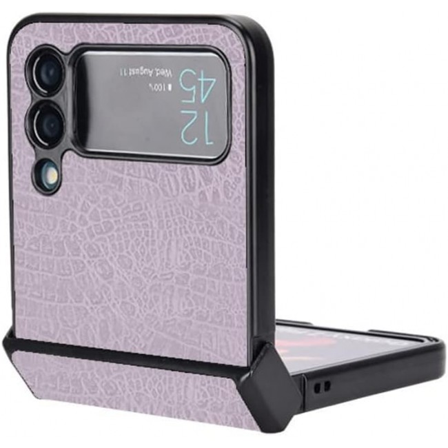 MARGOUN For Samsung Galaxy Z Flip 3 Luxury Leather Case Crocodile Skin Pattern Anti-Scratch Foldable Cover (Purple)