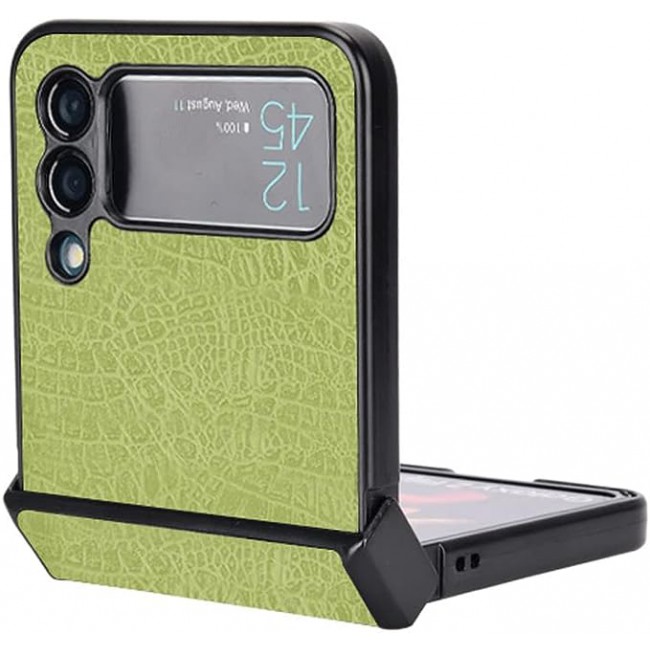 MARGOUN For Samsung Galaxy Z Flip 3 Luxury Leather Case Crocodile Skin Pattern Anti-Scratch Foldable Cover (Green)