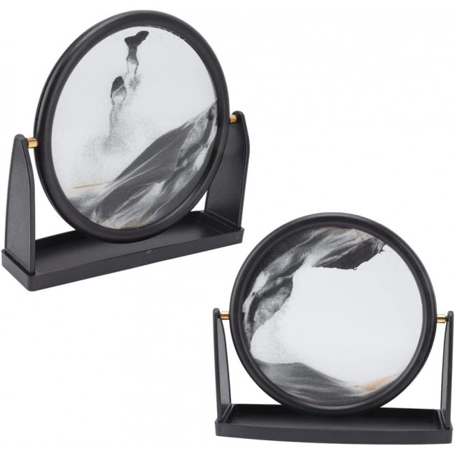 MARGOUN Moving Sand Art Picture Sandscapes in Motion Round Glass 3D Deep Sea Sand Art Size L25cm, W6cm, H24cm for Adult Kid Large Desktop Art Toys Home Decor (Black Large)