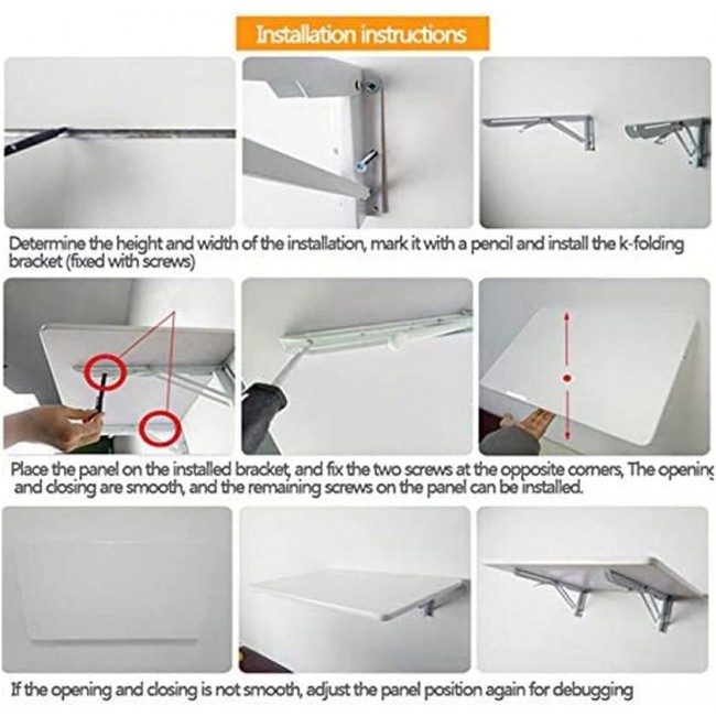 MARGOUN 30X60CM Computer Desk Wall Mount Stand Folding Wall-Mounted Drop-Leaf Table,Metal Folding Shelf Bench Table Bracket -White