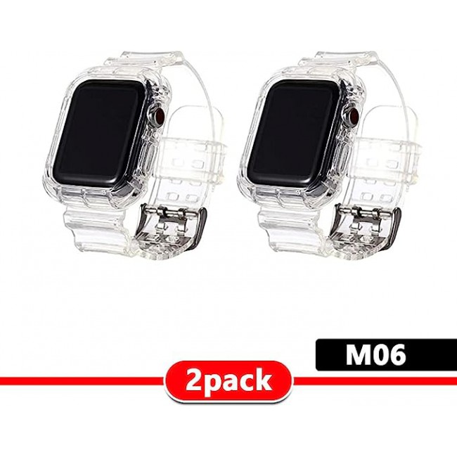 MARGOUN 2 Pack Clear Sports Band for Watch Band 45mm 44mm 42mm TPU Strap Case for iWatch Series 7/SE/6/5/4/3/2/1 Soft Thin Silicone Replacement Strap Cover Protector -C