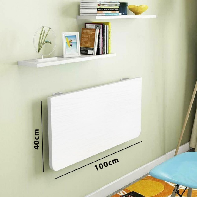MARGOUN 40x100CM Computer Desk Wall Mount Stand Folding Wall-Mounted Drop-Leaf Table,Metal Folding Shelf Bench Table Bracket - White