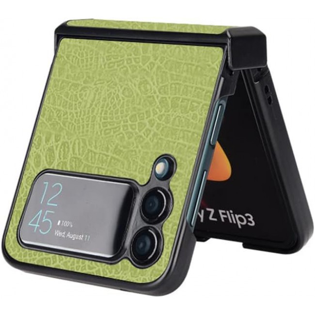 MARGOUN For Samsung Galaxy Z Flip 3 Luxury Leather Case Crocodile Skin Pattern Anti-Scratch Foldable Cover (Green)