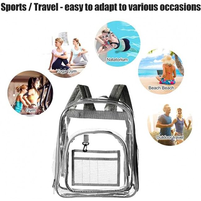 MARGOUN Small Capacity Clear Backpack PVC Waterproof Heavy Duty See Through Backpack Bookbag School Bag with Adjustable Straps 35*30*10cm - Dark Grey