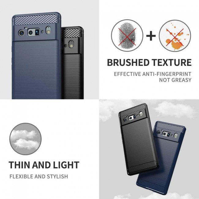 MARGOUN For Case Brushed Texture Carbon Fiber TPU Cover Anti-Fingerprints (Pixel 6 Pro, Dark Blue)