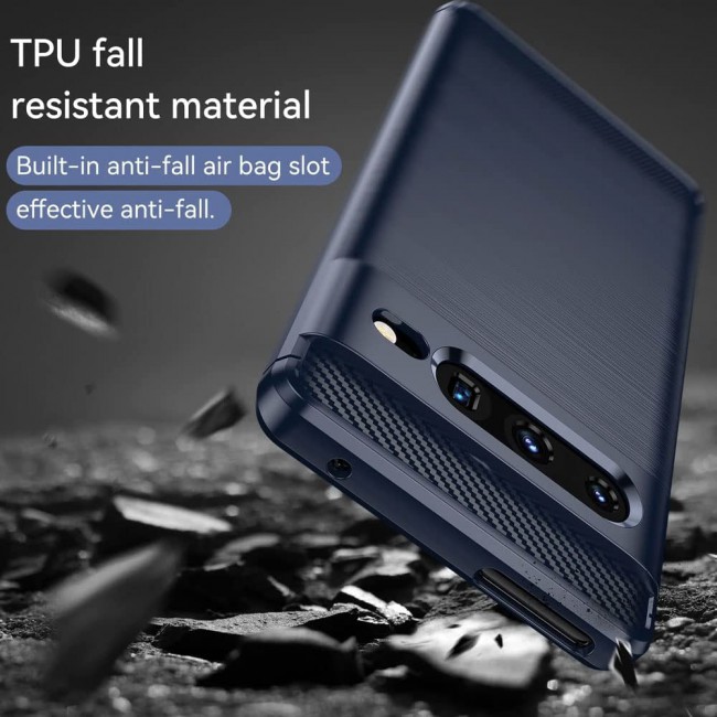 MARGOUN For Case Brushed Texture Carbon Fiber TPU Cover Anti-Fingerprints (Pixel 7 Pro, Dark Blue)