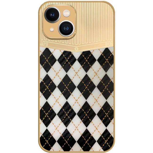 Joway For iPhone 13 Luxury Gold Plated Case Hybrid Electroplated Frame Back Cover with Carbon Fiber Texture (IPhone 13 White/Black)