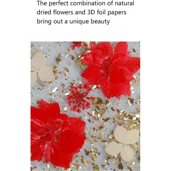 K-DOO For iPhone 13 Flowers Series Case 3D Glitter Floral Shockproof Cover with Genuine Dried Flowers (iphone 13 Red/Gold)