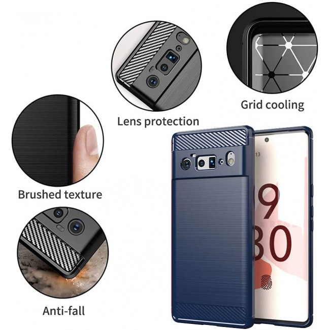 MARGOUN For Case Brushed Texture Carbon Fiber TPU Cover Anti-Fingerprints (Pixel 6 Pro, Dark Blue)