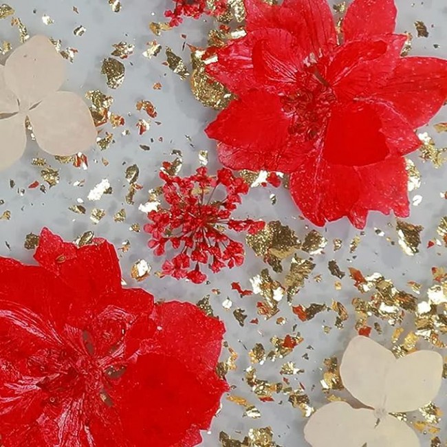 K-DOO For iPhone 12 pro max Flowers Series Case 3D Glitter Floral Shockproof Cover with Genuine Dried Flowers (Iphone 12 pro max Red/Gold)