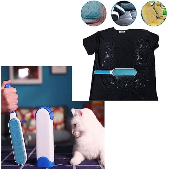 MARGOUN Pet Hair Remover Lint Brush With Self-Cleaning Base, Reusable Fluff Remover for Clothes, Double-sided Fur Brush for Dog and Cat (Blue)