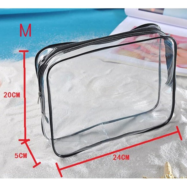 MARGOUN 3pcs Set Makeup Organizer PVC Cosmetic Bag Women Transparent Clear Zipper Bag Bath Wash Organizer Handbags Case Tools Accessories (Black 3Pcs Set)