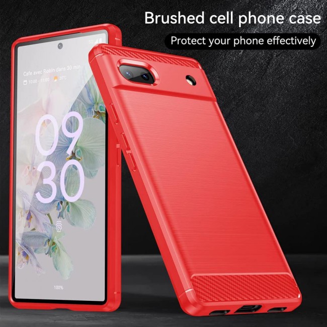 MARGOUN For Case Brushed Texture Carbon Fiber TPU Cover Anti-Fingerprints (Pixel 6a, Red)