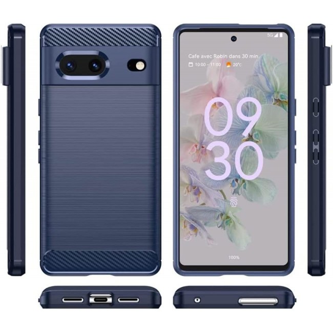 MARGOUN For Case Brushed Texture Carbon Fiber TPU Cover Anti-Fingerprints (Pixel 7, Dark Blue)