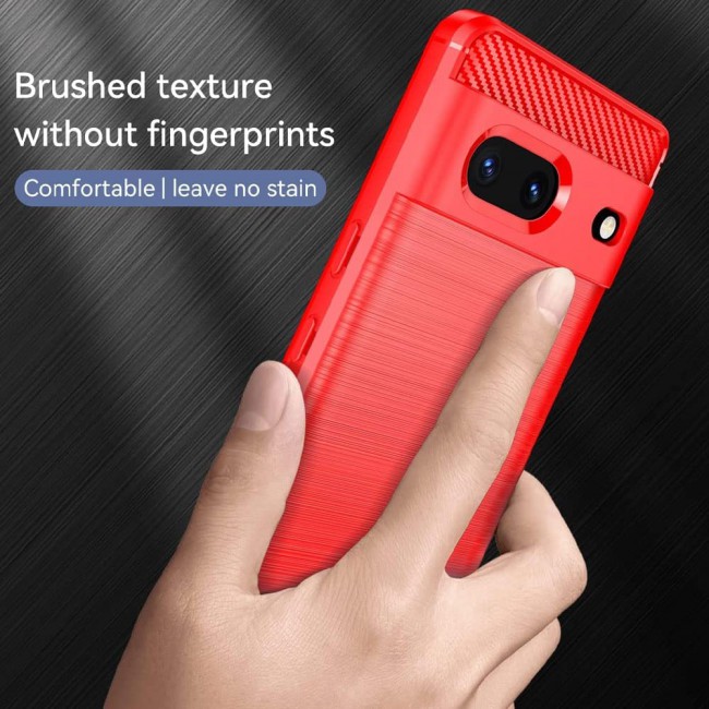 MARGOUN For Case Brushed Texture Carbon Fiber TPU Cover Anti-Fingerprints (Pixel 7, Red)