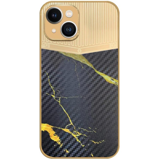 Joway For iPhone 13 Luxury Gold Plated Case Hybrid Electroplated Frame Back Cover with Carbon Fiber Texture (IPhone 13 Black/Gold)