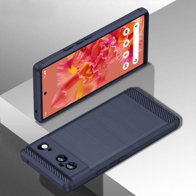 MARGOUN For Case Brushed Texture Carbon Fiber TPU Cover Anti-Fingerprints (Pixel 6, Dark Blue)