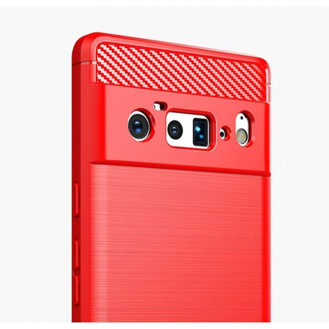MARGOUN For Case Brushed Texture Carbon Fiber TPU Cover Anti-Fingerprints (Pixel 6 Pro, Red)