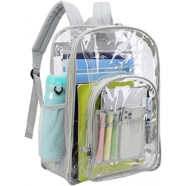 MARGOUN Small Capacity Clear Backpack PVC Waterproof Heavy Duty See Through Backpack Bookbag School Bag with Adjustable Straps 35*30*10cm - Silver