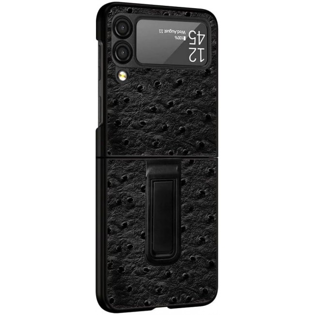 MARGOUN For Samsung Galaxy Z Flip 3 SHD Luxury Leather Case Crocodile Skin Pattern Cover with Foldable Kickstand (Black)
