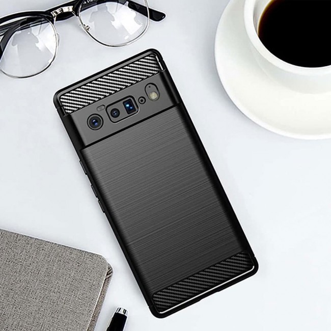 MARGOUN For Case Brushed Texture Carbon Fiber TPU Cover Anti-Fingerprints (Pixel 6 Pro, Black)