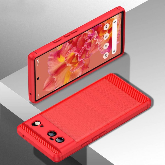 MARGOUN For Case Brushed Texture Carbon Fiber TPU Cover Anti-Fingerprints (Pixel 6, Red)