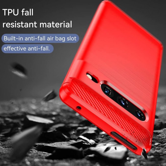 MARGOUN For Case Brushed Texture Carbon Fiber TPU Cover Anti-Fingerprints (Pixel 7 Pro, Red)
