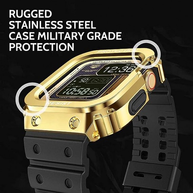 MARGOUN for Apple Watch Band Series 4 5 6 SE with Safe Guard Protection Rugged Protective Case 44mm with Strap IST - Black Gold