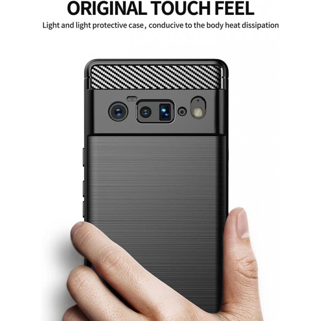 MARGOUN For Case Brushed Texture Carbon Fiber TPU Cover Anti-Fingerprints (Pixel 6 Pro, Black)
