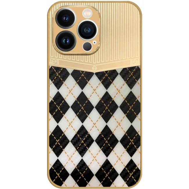 Joway For iPhone 13 Pro Luxury Gold Plated Case Hybrid Electroplated Frame Back Cover with Carbon Fiber Texture (IPhone 13 Pro White/Black)