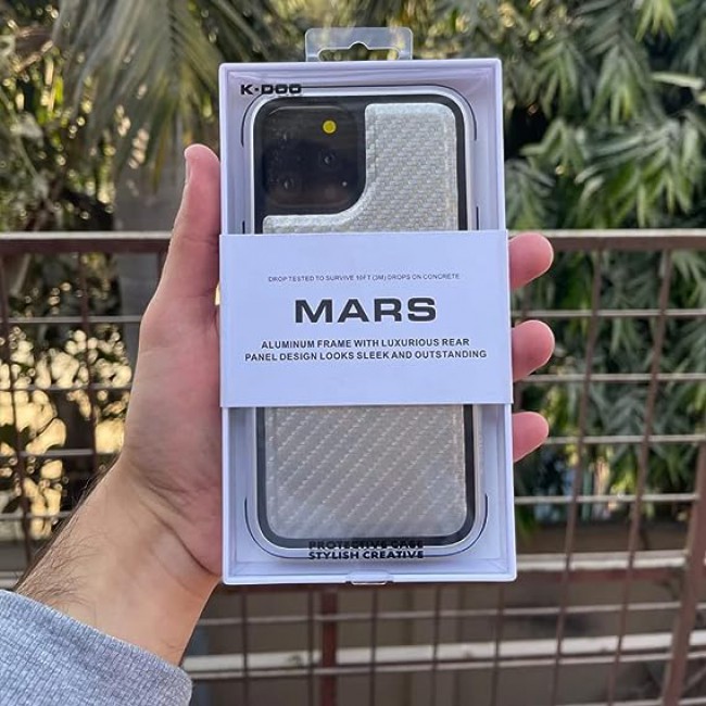 K-DOO for iPhone 13 Pro Max Case Mars Carbon Luxurious Phone Cover with 3D Backplate (Silver)