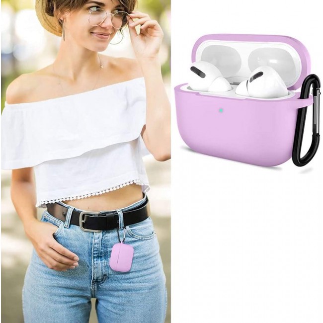 CATANES Case for Airpods pro protective silicone cover with clip (Purple)