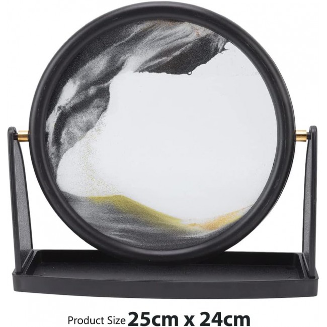MARGOUN Moving Sand Art Picture Sandscapes in Motion Round Glass 3D Deep Sea Sand Art Size L25cm, W6cm, H24cm for Adult Kid Large Desktop Art Toys Home Decor (Black Large)