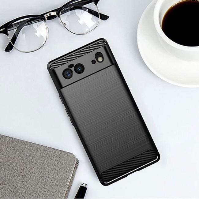 MARGOUN For Case Brushed Texture Carbon Fiber TPU Cover Anti-Fingerprints (Pixel 6, Black)