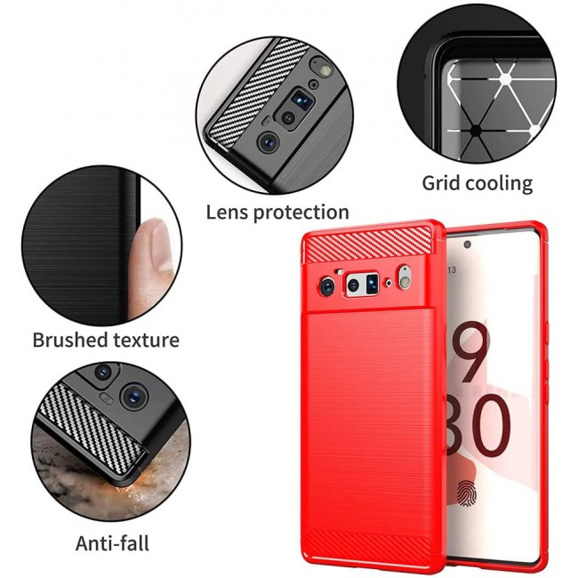 MARGOUN For Case Brushed Texture Carbon Fiber TPU Cover Anti-Fingerprints (Pixel 6 Pro, Red)
