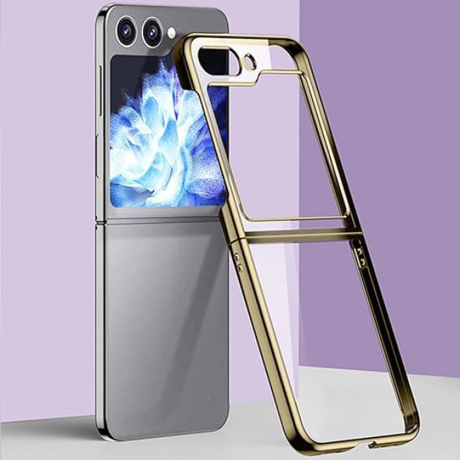 MARGOUN For Samsung Galaxy Z Flip 5 Case Slim Lightweight Electroplated Frame Folding Shockproof Protection Hard Cover (Z Flip 5 Gold)