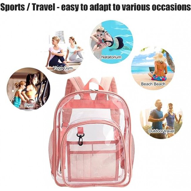 MARGOUN Small Capacity Clear Backpack PVC Waterproof Heavy Duty See Through Backpack Bookbag School Bag with Adjustable Straps 35*30*10cm - Peach