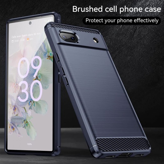 MARGOUN For Case Brushed Texture Carbon Fiber TPU Cover Anti-Fingerprints (Pixel 6a, Dark Blue)