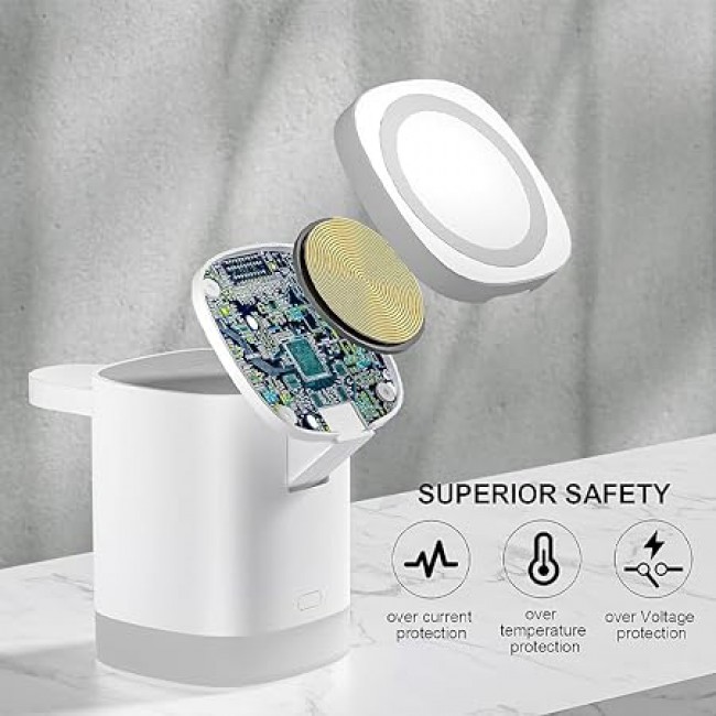MARGOUN For 3-in-1 Magnetic Wireless Charger, 15W USB-C Fast Charger For iPhone iWatch AirPods Cordless Charging Station With RGB Light (White)
