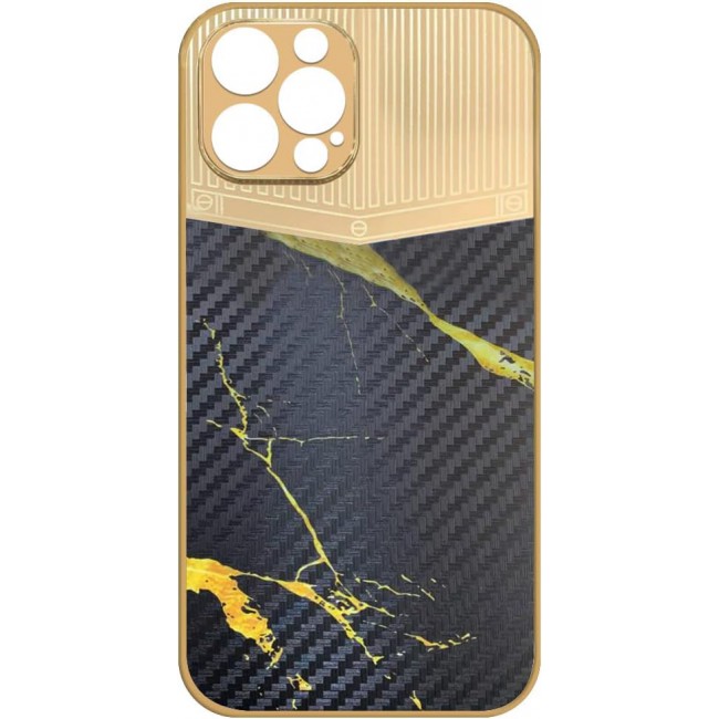 Joway For iPhone 12 pro max Luxury Gold Plated Case Hybrid Electroplated Frame Back Cover with Carbon Fiber Texture (IPhone 12 pro max Black/Gold)