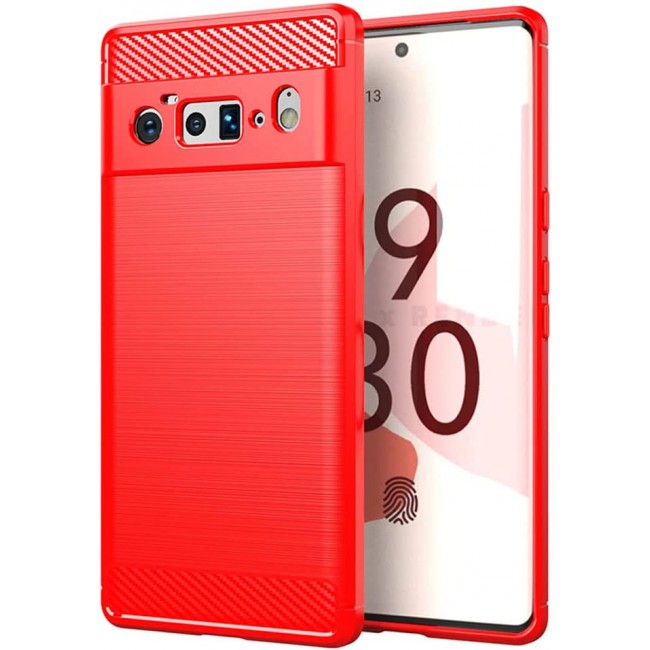 MARGOUN For Case Brushed Texture Carbon Fiber TPU Cover Anti-Fingerprints (Pixel 6 Pro, Red)