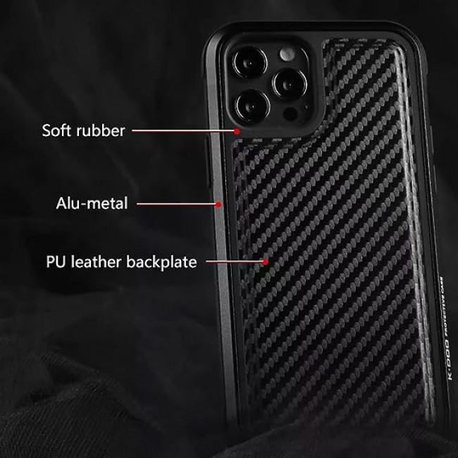 K-DOO for iPhone 13 Pro Max Case Mars Carbon Luxurious Phone Cover with 3D Backplate (Black)