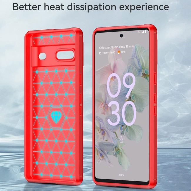 MARGOUN For Case Brushed Texture Carbon Fiber TPU Cover Anti-Fingerprints (Pixel 7, Red)
