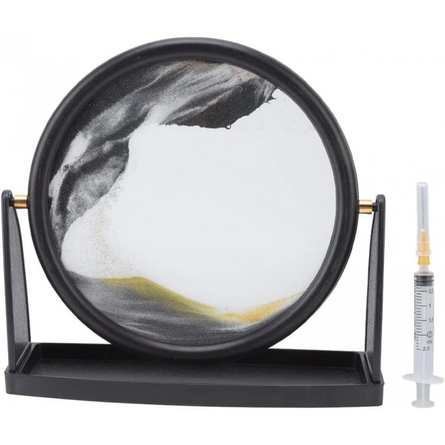 MARGOUN Moving Sand Art Picture Sandscapes in Motion Round Glass 3D Deep Sea Sand Art Size L25cm, W6cm, H24cm for Adult Kid Large Desktop Art Toys Home Decor (Black Large)