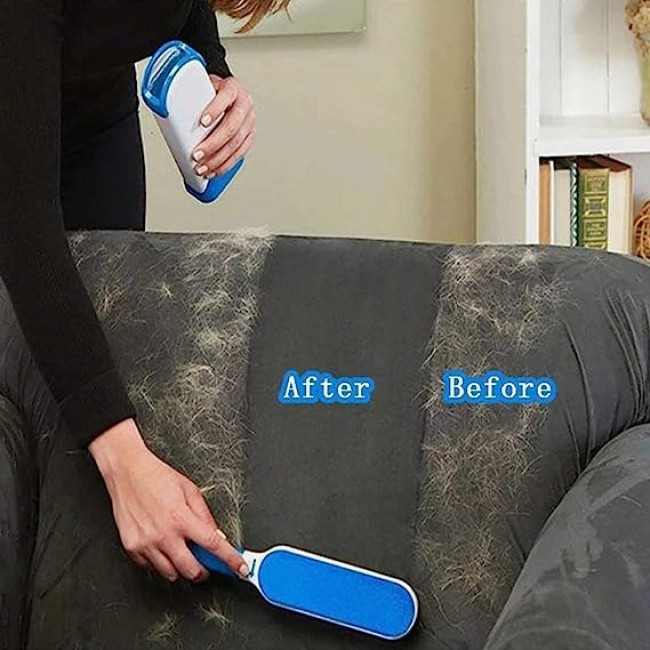 MARGOUN Pet Hair Remover Lint Brush With Self-Cleaning Base, Reusable Fluff Remover for Clothes, Double-sided Fur Brush for Dog and Cat (Blue)
