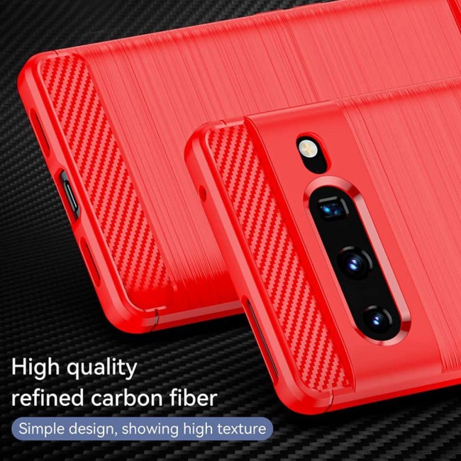 MARGOUN For Case Brushed Texture Carbon Fiber TPU Cover Anti-Fingerprints (Pixel 7 Pro, Red)