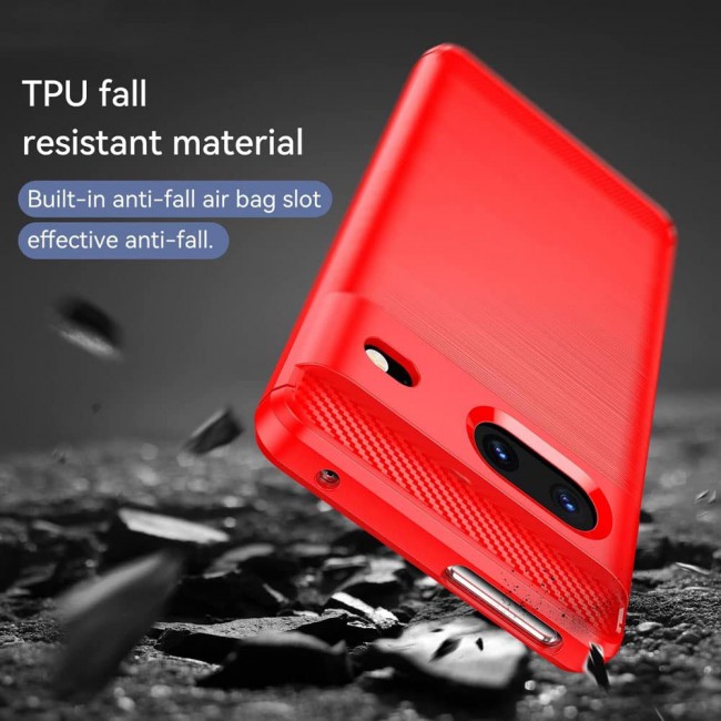 MARGOUN For Case Brushed Texture Carbon Fiber TPU Cover Anti-Fingerprints (Pixel 7, Red)