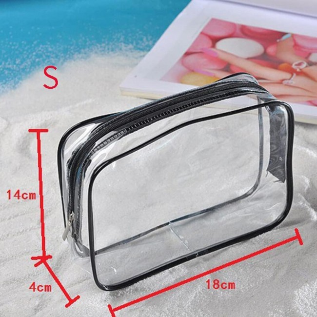 MARGOUN 3pcs Set Makeup Organizer PVC Cosmetic Bag Women Transparent Clear Zipper Bag Bath Wash Organizer Handbags Case Tools Accessories (Black 3Pcs Set)