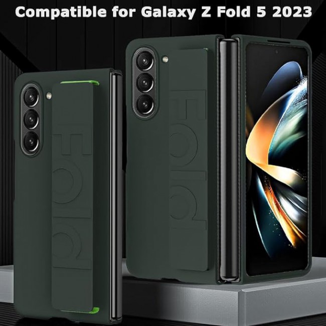 MARGOUN For Samsung Galaxy Z Fold 5 Case Silicone Grip Cover with Wrist Strap Holder (Dark Green)